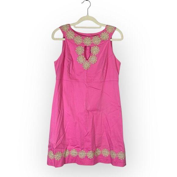Lilly Pulitzer Hot Pink Gold Applique Keyhole Shift Dress Women's Size 4 - Picture 1 of 9